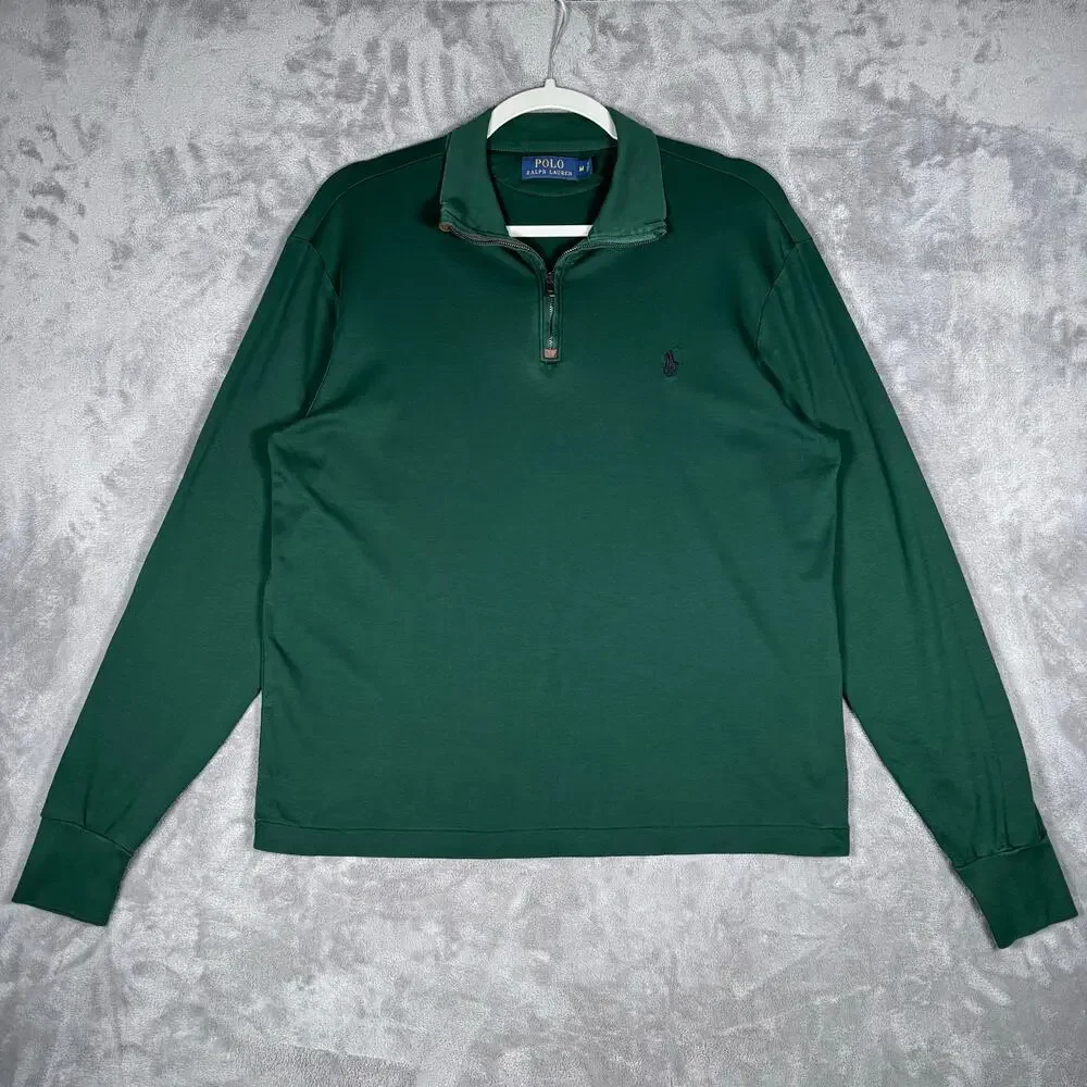 Men’s Polo Ralph Lauren Green Quarter Zip Cotton Pullover Medium